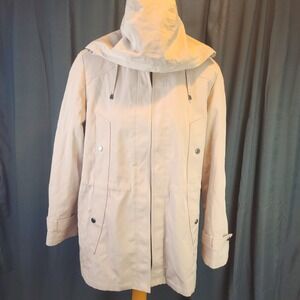 Miss Gallery Tan Full Zip & Lined Coat Jacket‎  w Hood Removable Womens Size XL